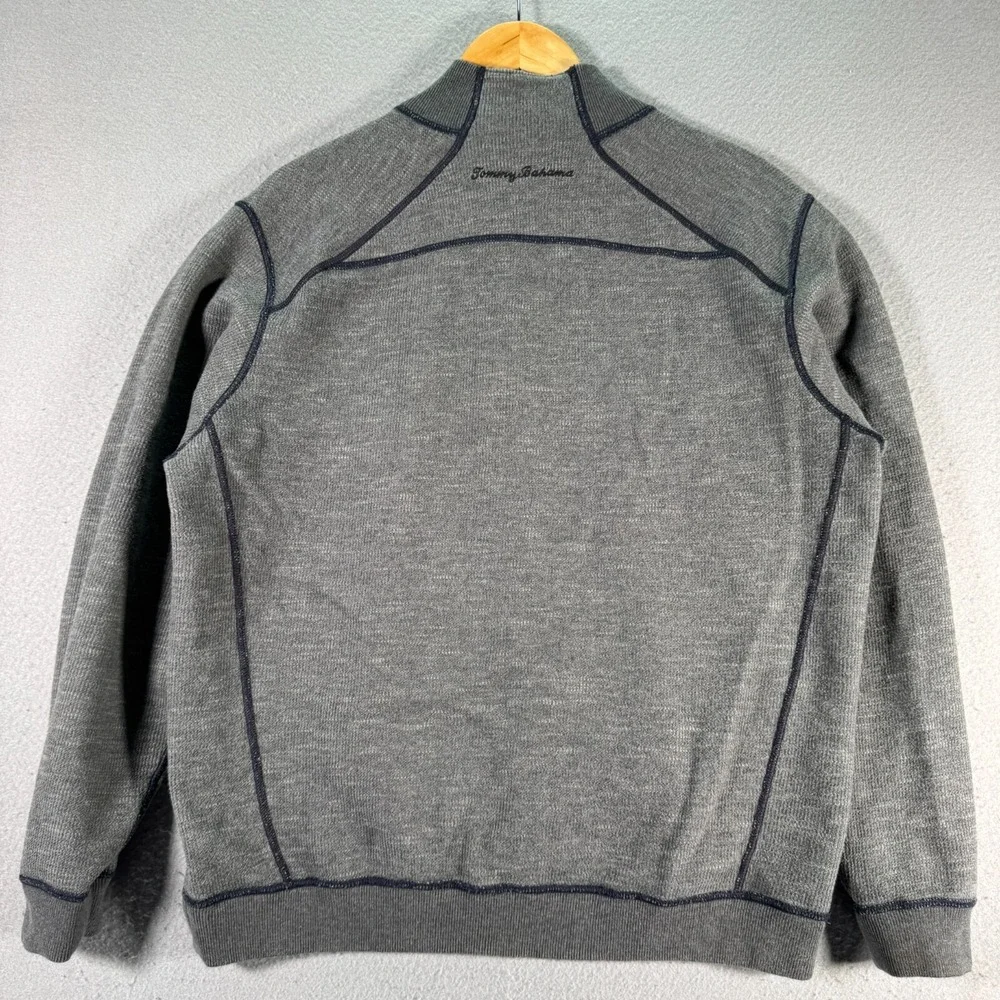 Tommy‎ Bahama Reversible Half Zip Sweater Mens Large Gray Knit Classic Comfort